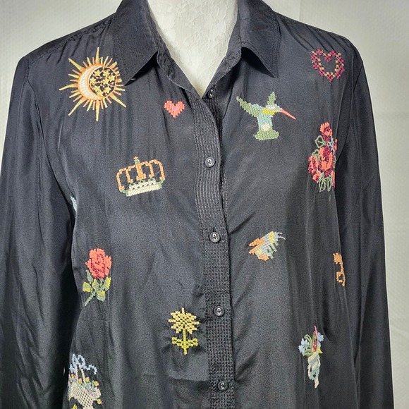 Johnny Was Workshop Alexandria Oversized Silk Embroidered Shirt Dress Duster S - Picture 5 of 14